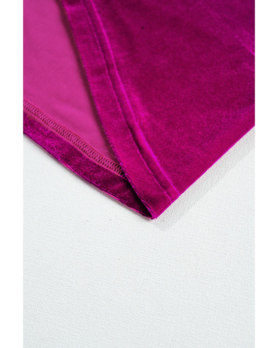 Bright Pink Plus Size Velvet Chest Pocket Drop Shoulder Shirt - 4X