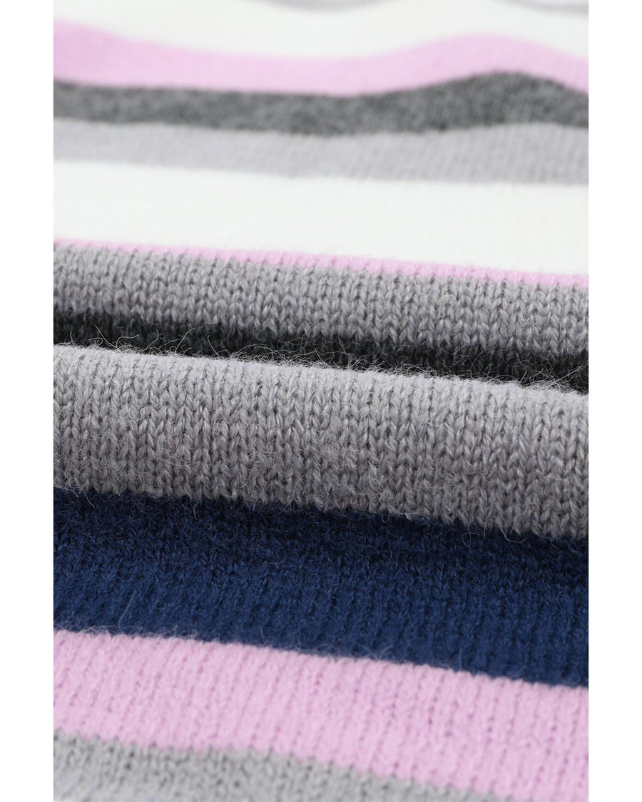Stripe Plus Size Striped Hooded Knit Sweater - 2X