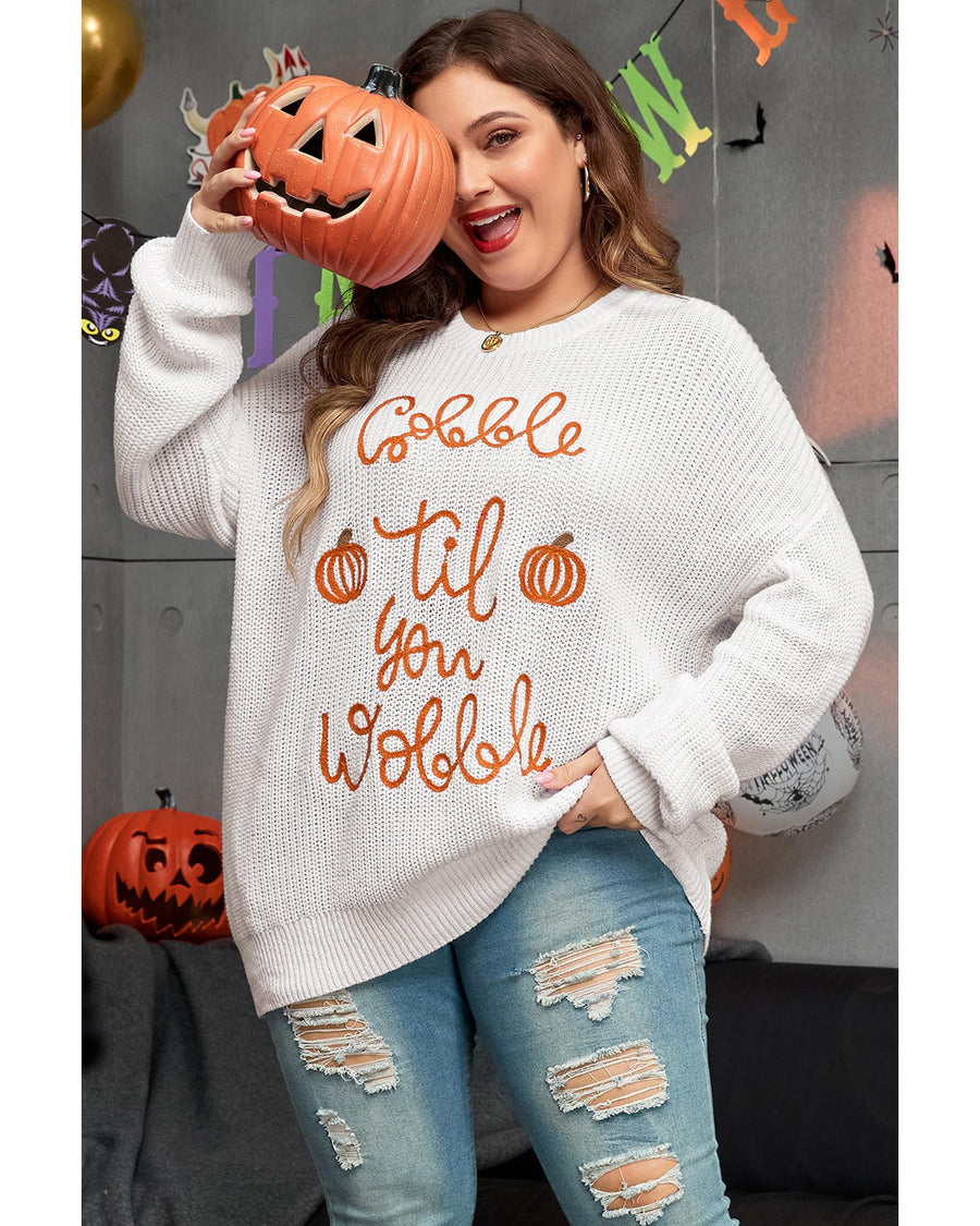 White Gobble Til You Wobble Pop Up Crochet Plus Size Sweater - 4X