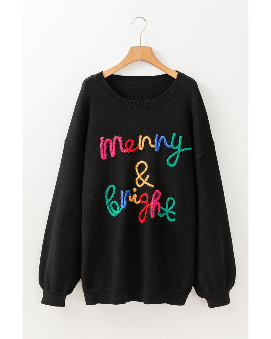 Black Tinsel Merry & Bright Round Neck Plus Size Sweater - 1X