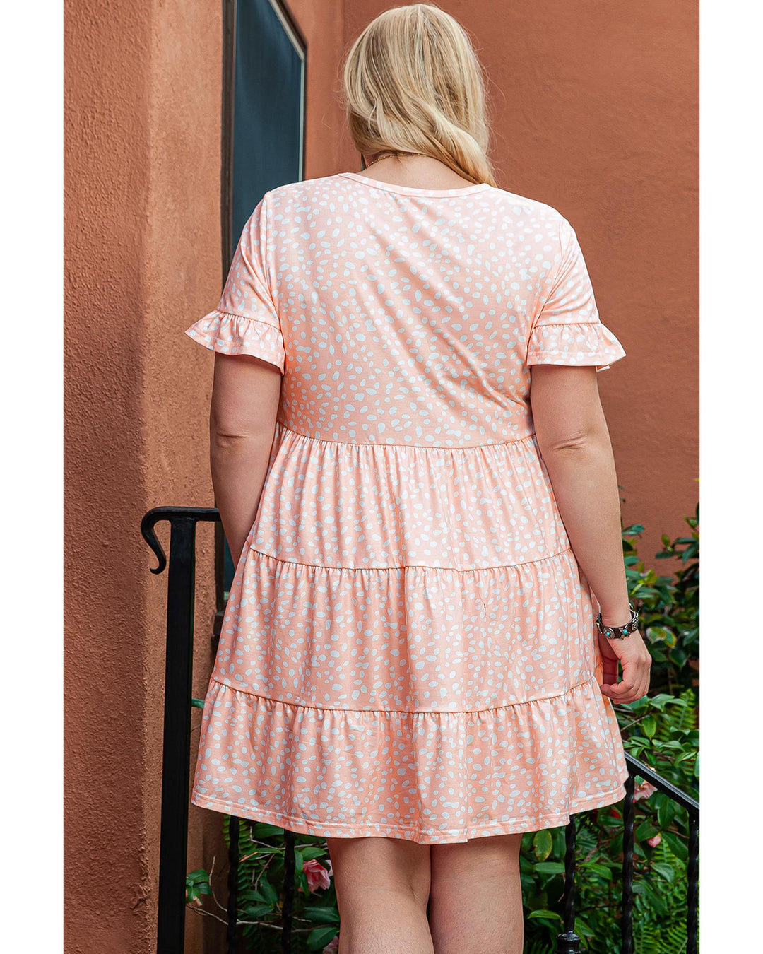 Pink Cheetah Print Tiered Ruffled Plus Size Dress - 1X