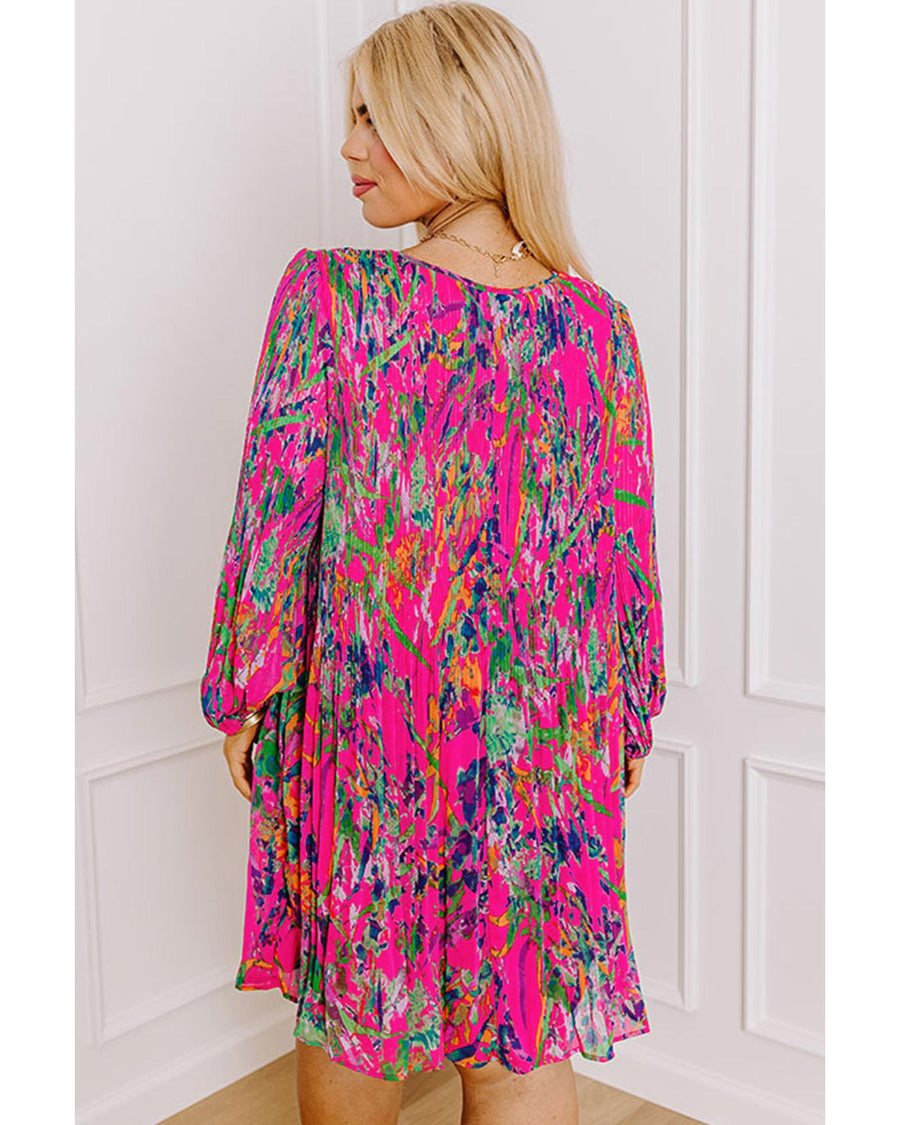 Rose Plus Size Abstract Floral Print Pleated Loose Dress - 4X