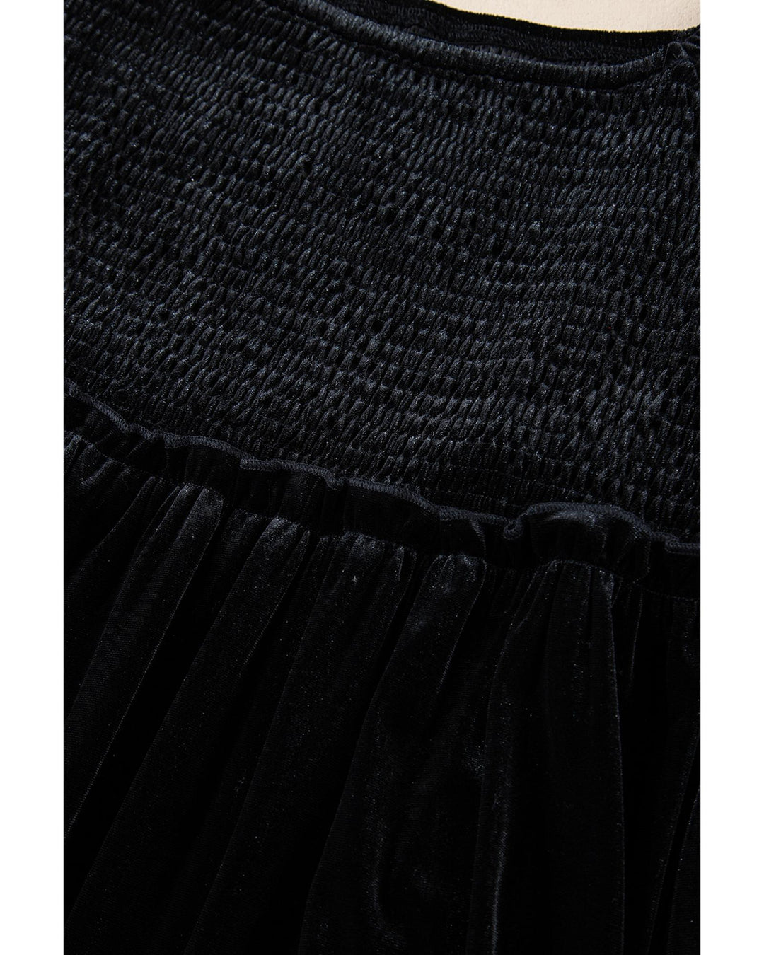 Black Velvet Flounce Sleeve Shirred Bodice Plus Babydoll Dress - 4X