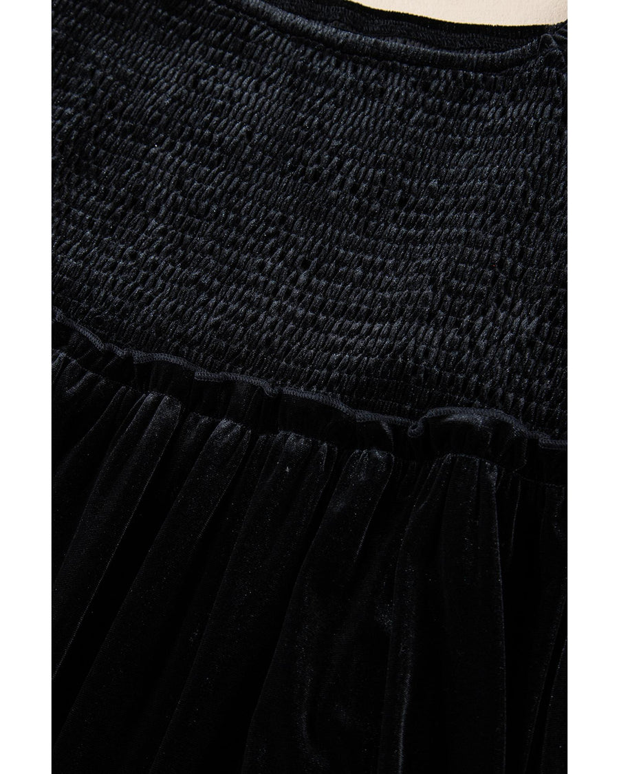Black Velvet Flounce Sleeve Shirred Bodice Plus Babydoll Dress - 4X