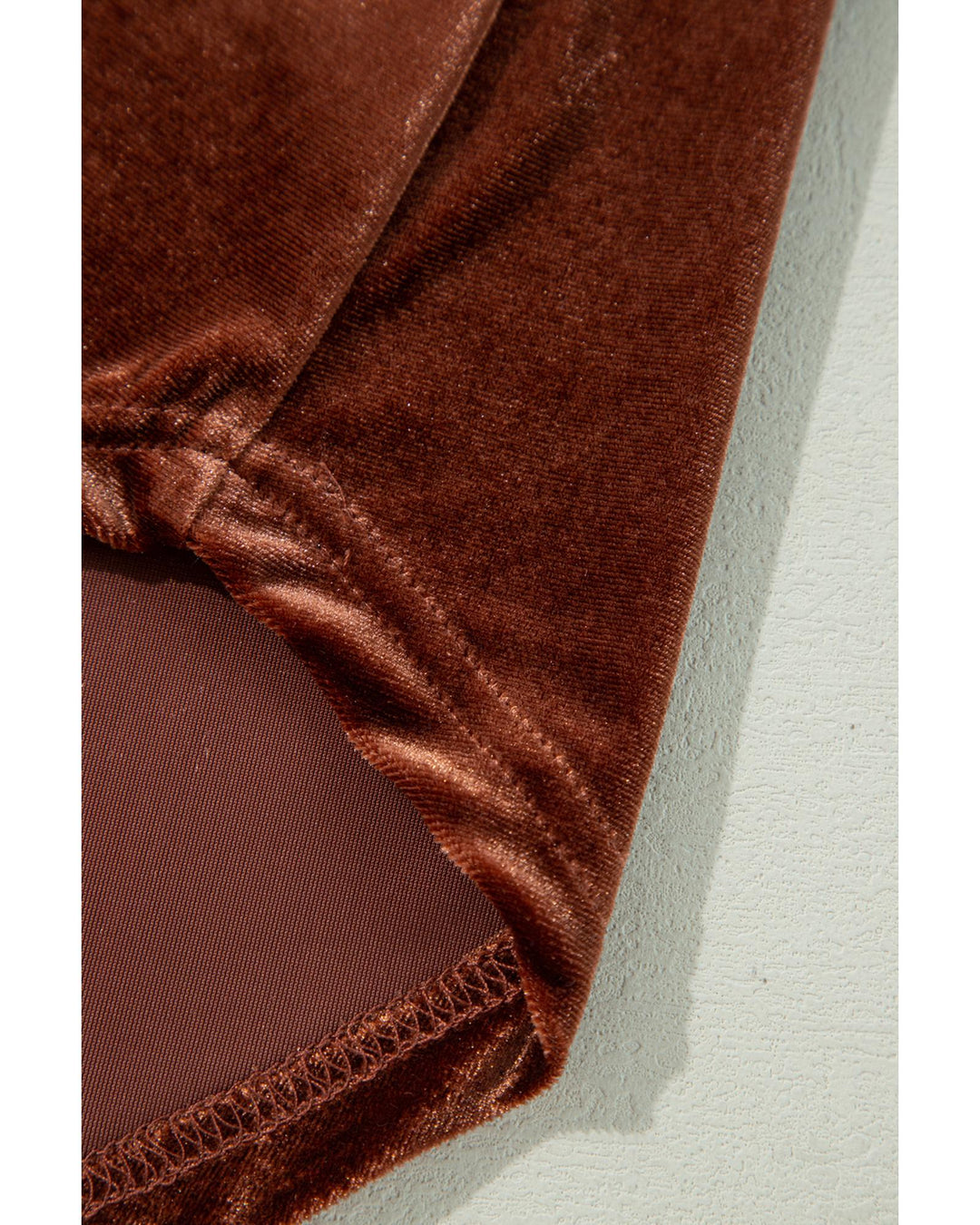 Coffee Plus Size V Neck Collared Pleated Back Rounded Hem Velvet Dress - 2X