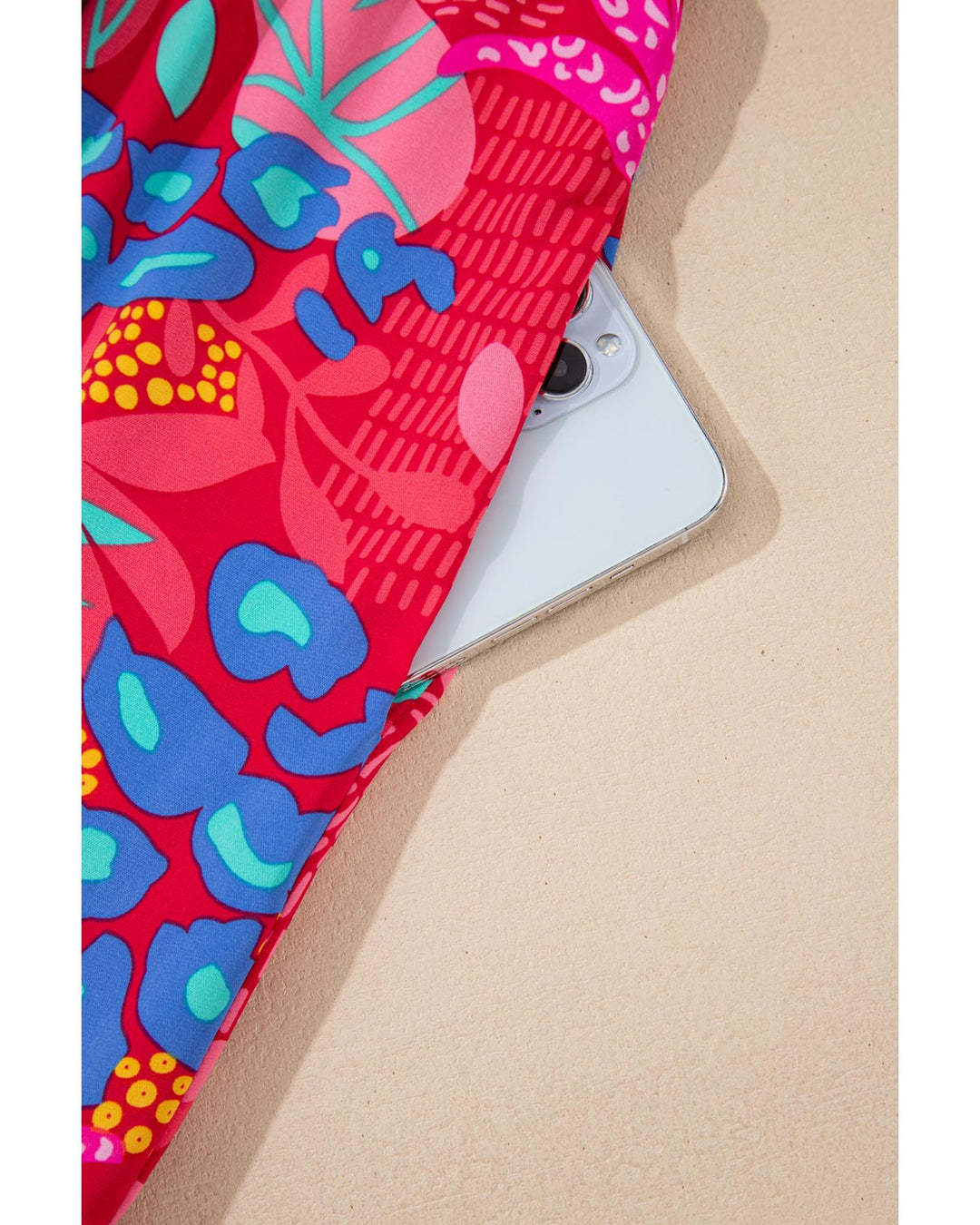 Rose Tropical Printed Lantern Sleeve V Neck Ruffled Plus Size Mini Dress - 4X