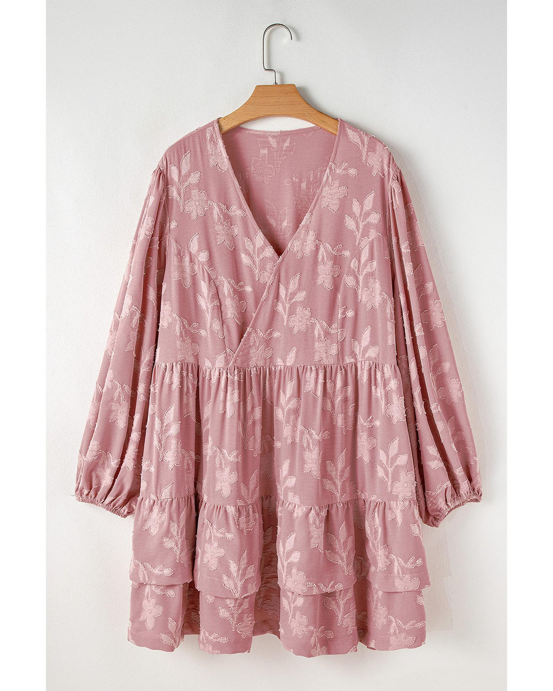 Peach Blossom Floral Surplice V Neck Tiered Ruffled Plus Size Dress - 1X