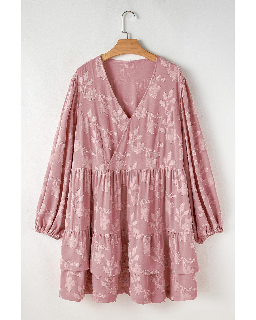 Peach Blossom Floral Surplice V Neck Tiered Ruffled Plus Size Dress - 2X