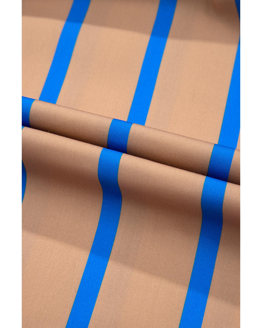 Khaki Stripe Contrast Striped Print 3/4 Sleeve Babydoll Plus Size Dress - 2X