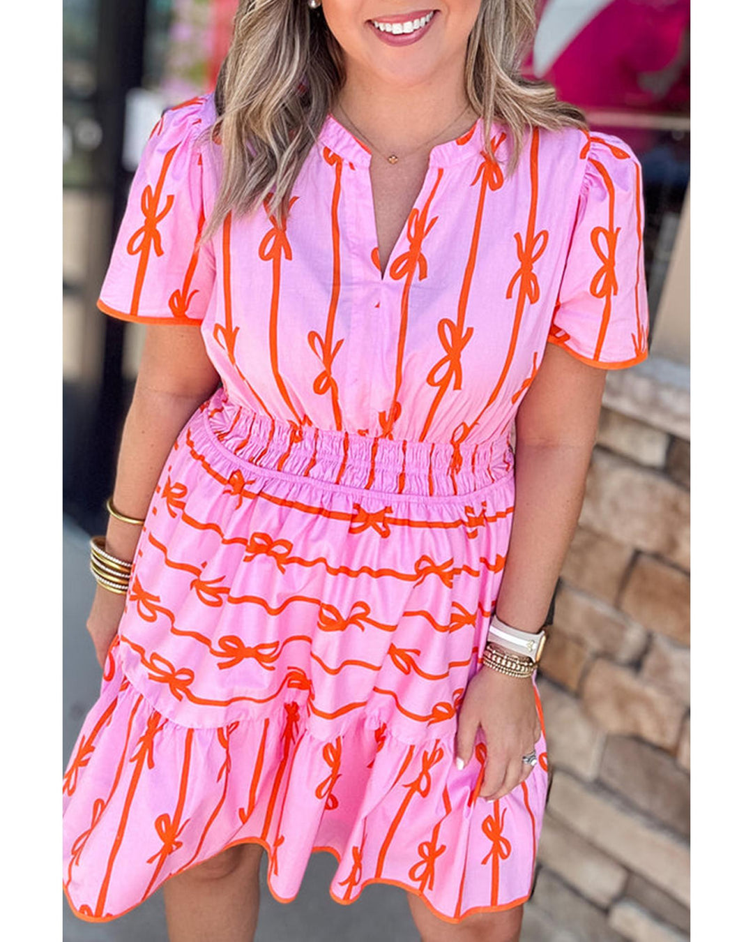 Rose Bow Tastic Clinched Waist Ruffled Plus Size Dress - 2X