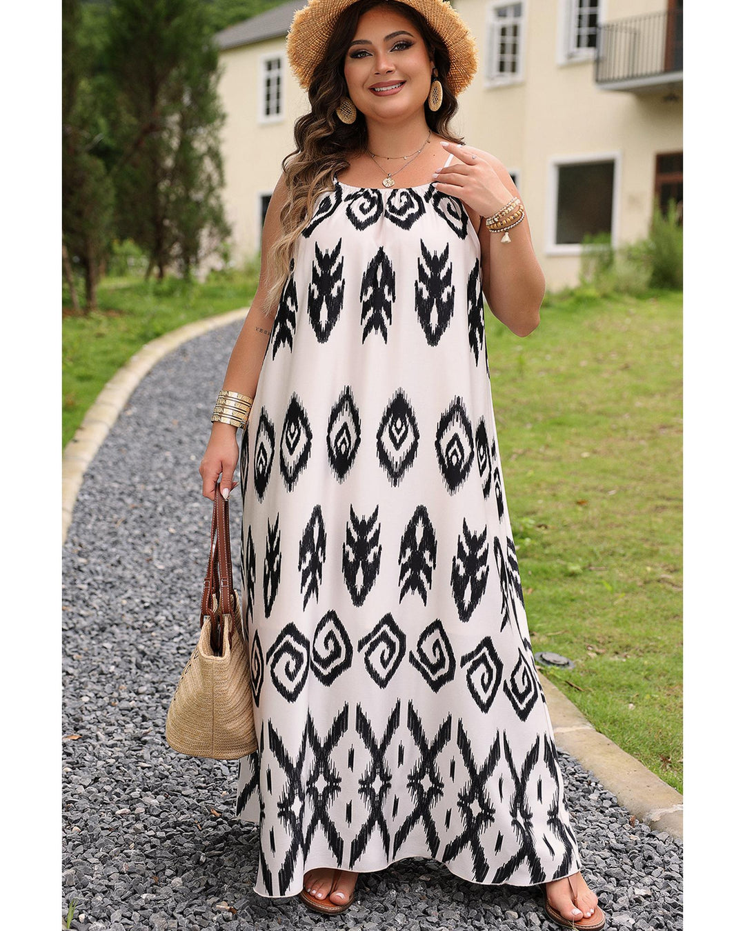 Black Plus Size Western Print Halter Maxi Dress - 1X