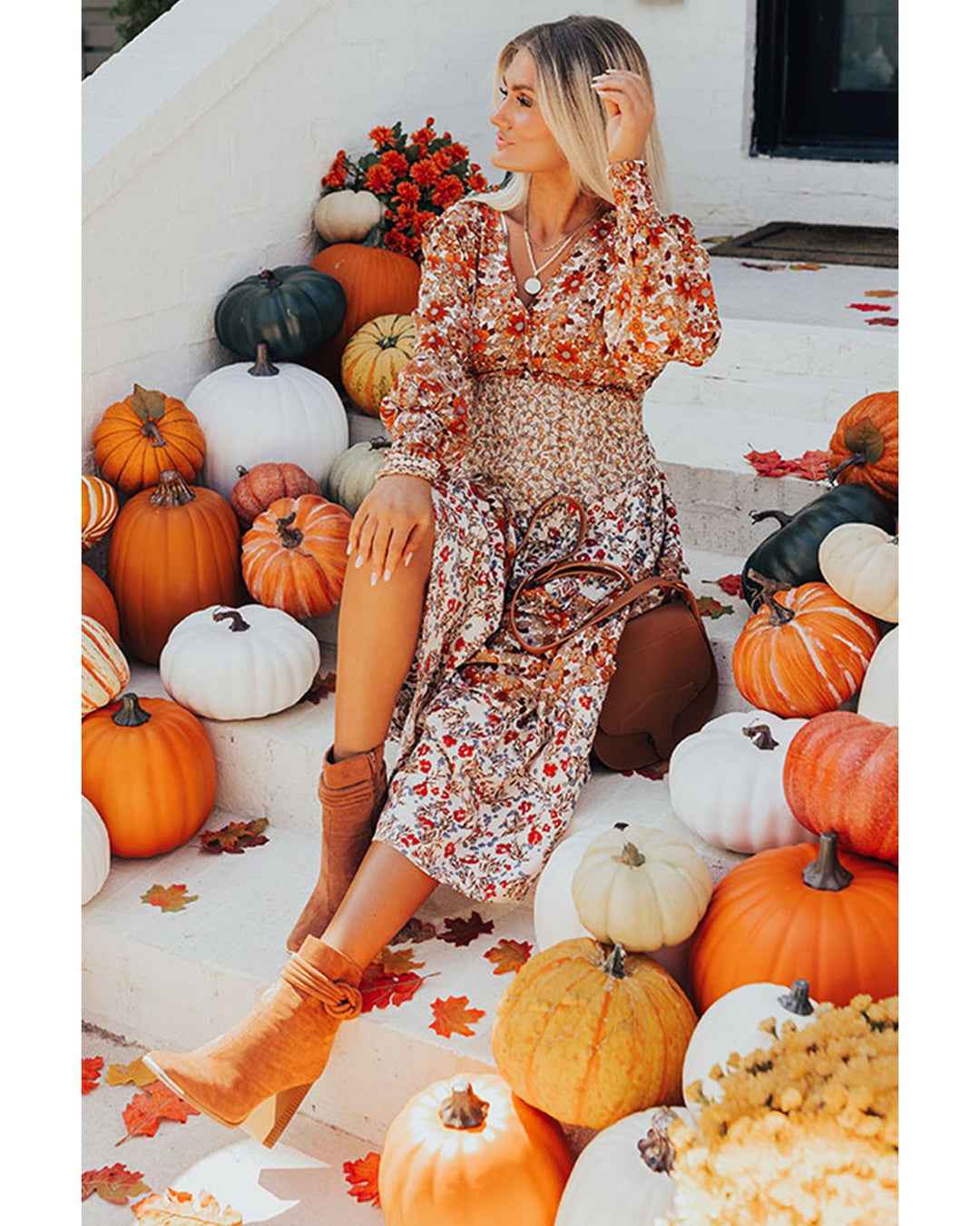 Khaki Plus Size Floral Tiered Ruffle Maxi Dress - 1X