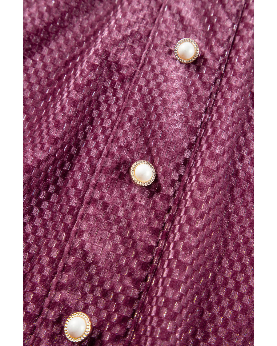 Meadow Mauve Plus Size Textured Velvet Tiered Buttons Tiered Dress - 2X