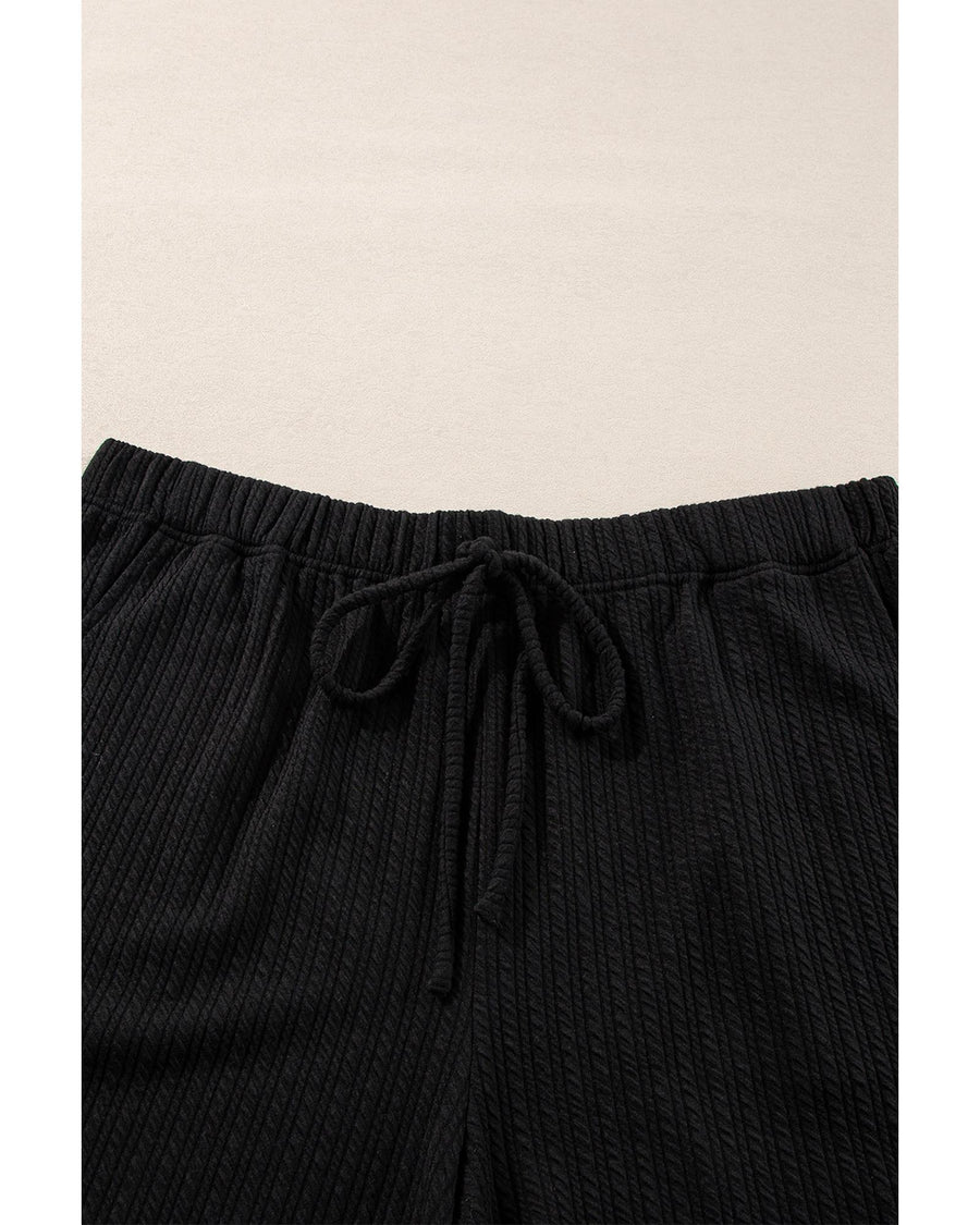 Black Textured Hoodie and Shorts Plus Size Two Piece Set - 2X