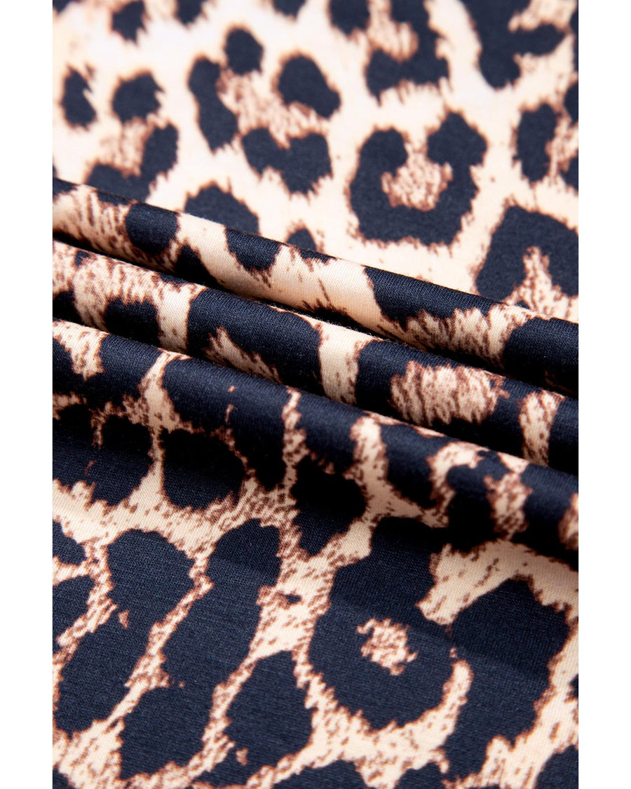 Black Leopard Patched Pocket Long Sleeve Top Plus Size Pants Set - 1X