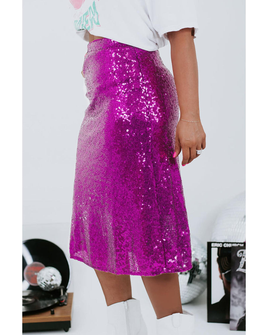 Violet Sequined High Waist Plus Size Midi Skirt - 3X