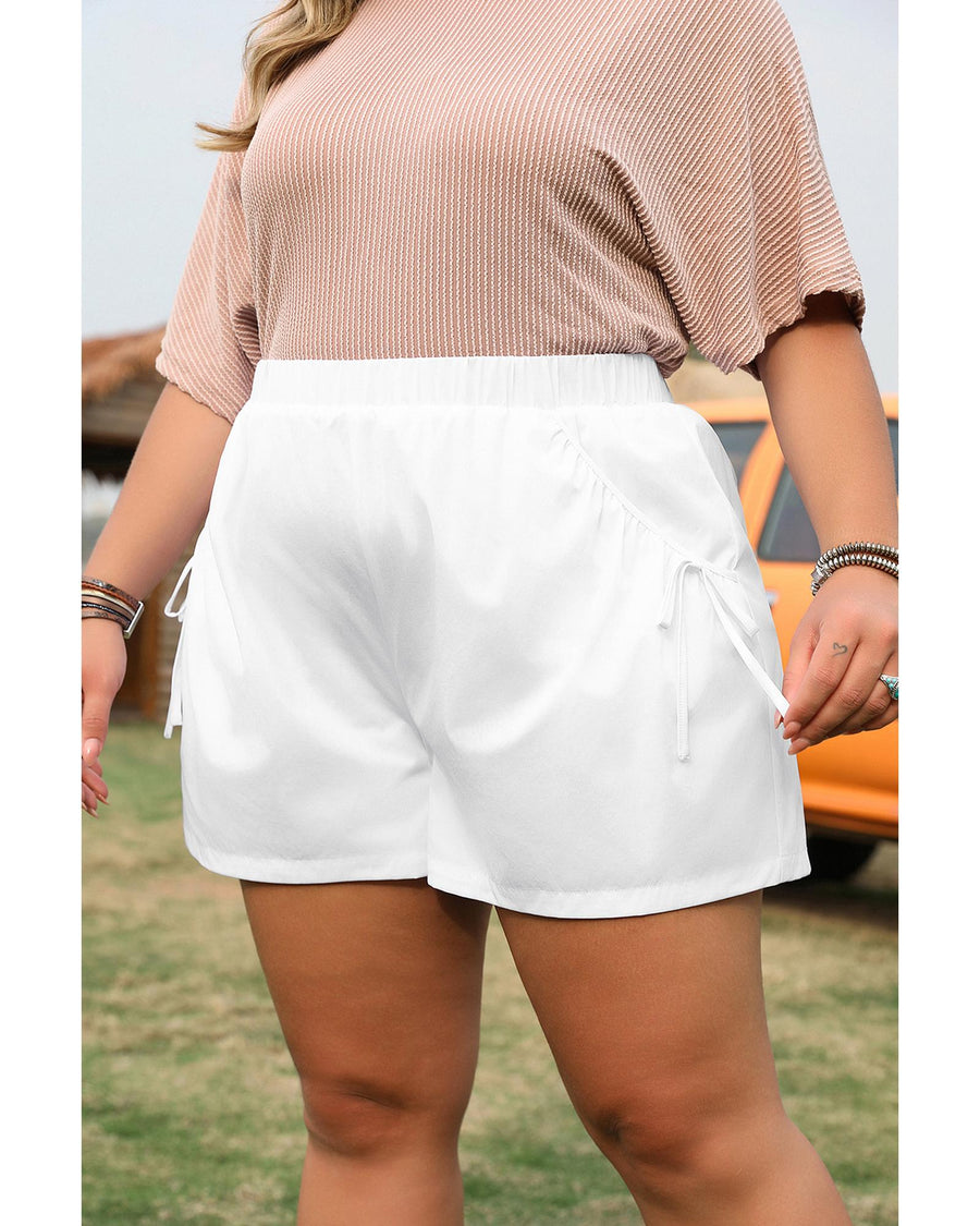 White Bow Decor Pockets Plus Size Shorts - 2X