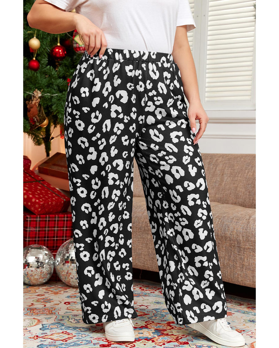 Azura Exchange Leopard Leopard Print Wide Leg Pockets Plus Size Pants - 1X