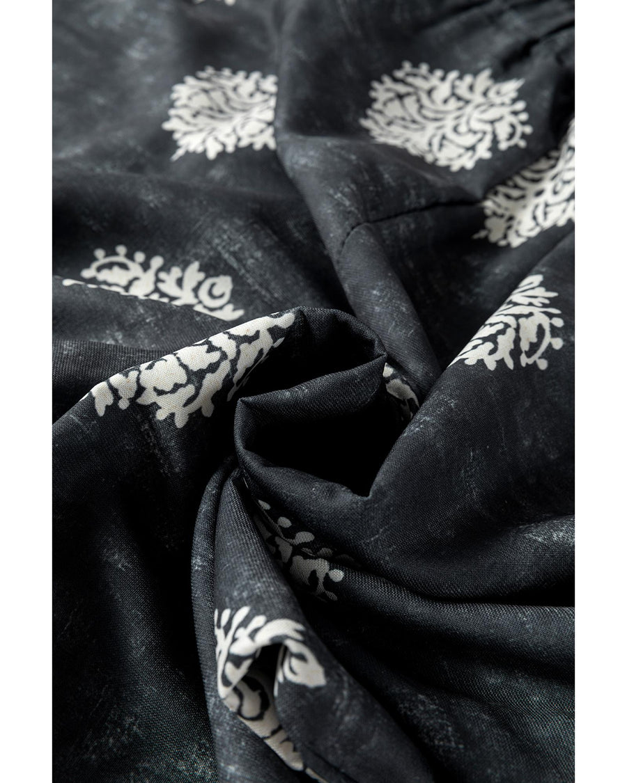 Azura Exchange Black Plus Size Geometric Ethnic Print Drawstring Wide Leg Pants - 3X