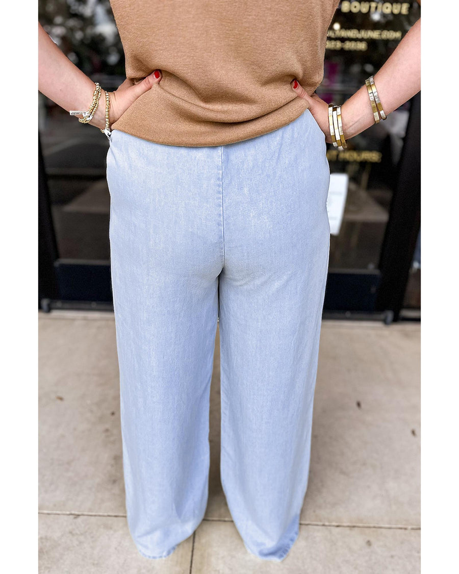 Azura Exchange Beau Blue Light Wash Elastic High Waist Plus Size Loose Straight Jeans - 2X
