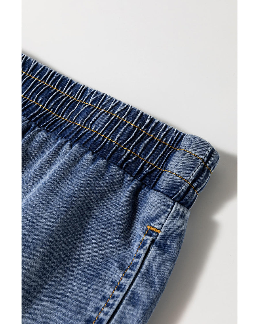 Azura Exchange Dusk Blue Plus Size Drawstring High Waist Straight Leg Jeans - 4X