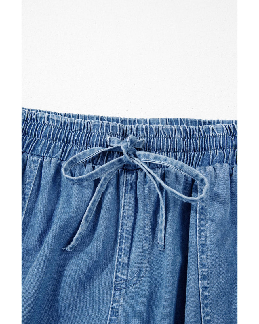 Dusk Blue Drawstring Waist Pocketed Plus Size Denim Joggers - 1X