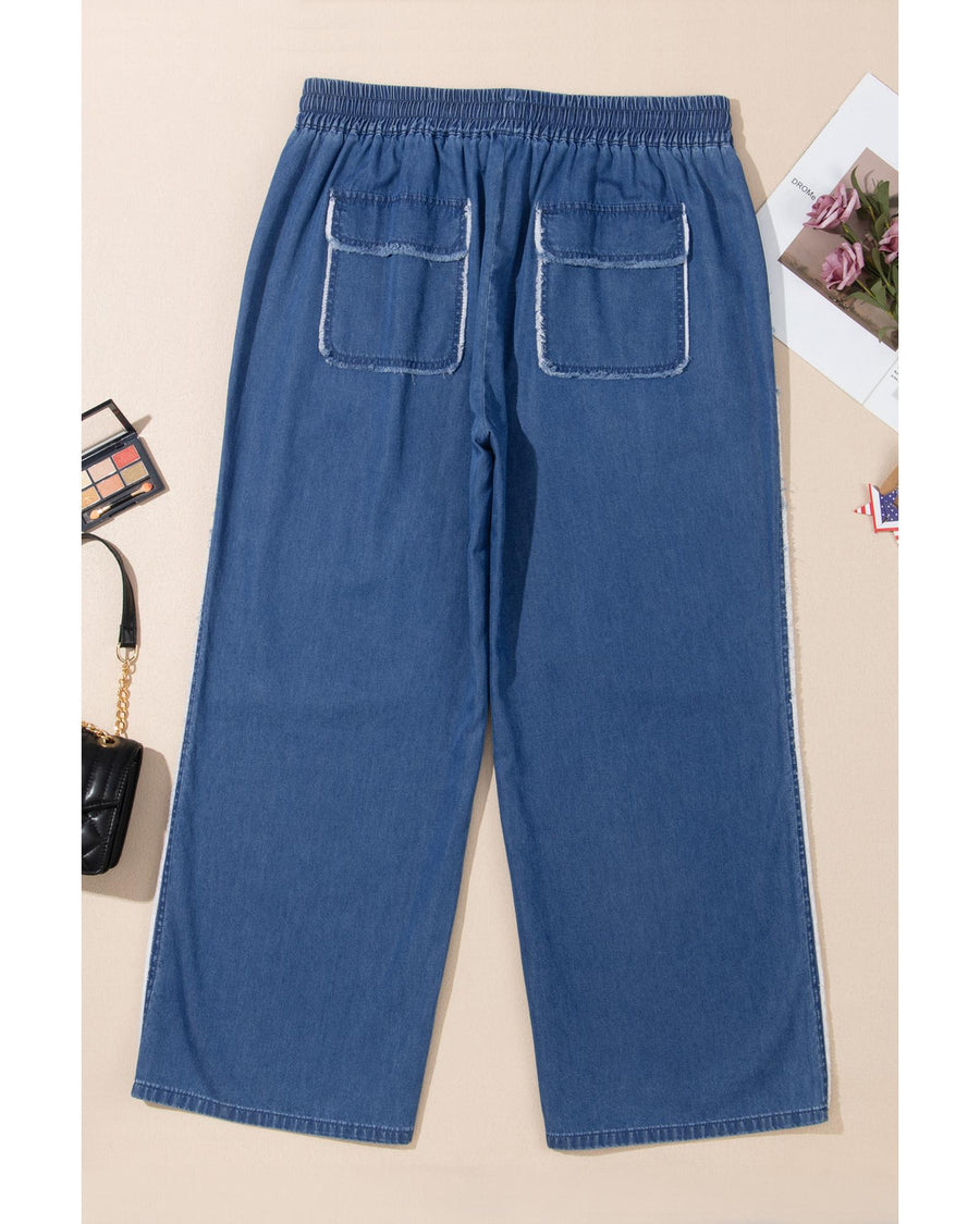 Azura Exchange Sail Blue Washed Denim Chambray Loose Plus Size Pants - 4X
