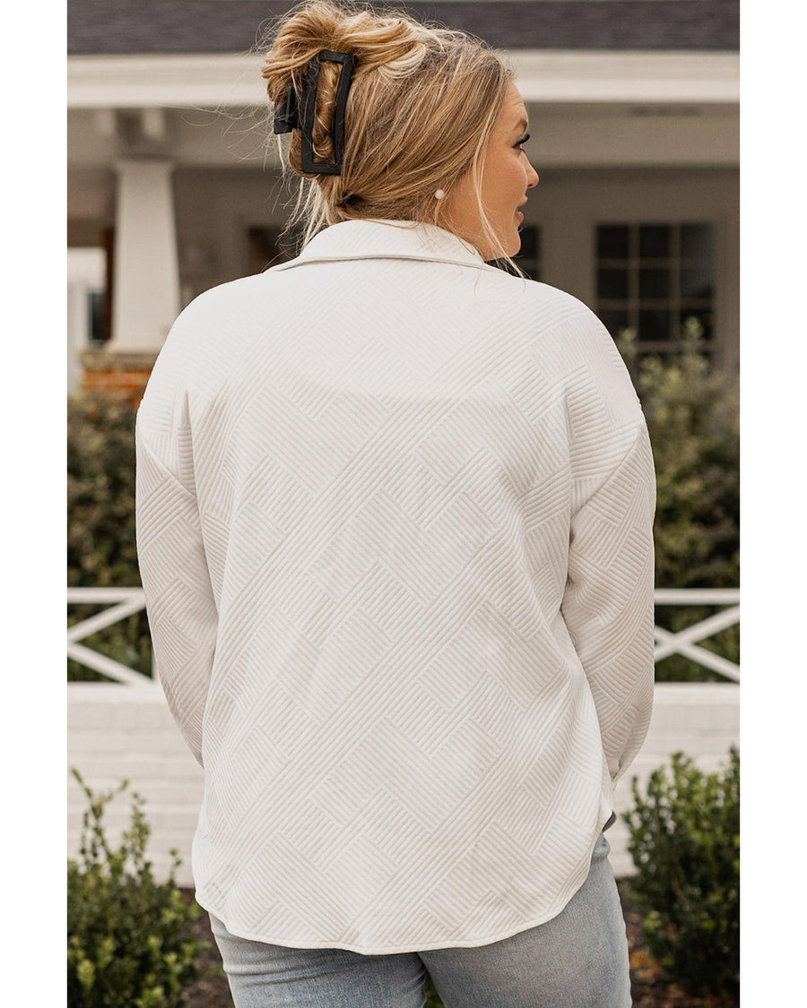 Beige Plus Size Textured Flap Pockets Jacket - 1X