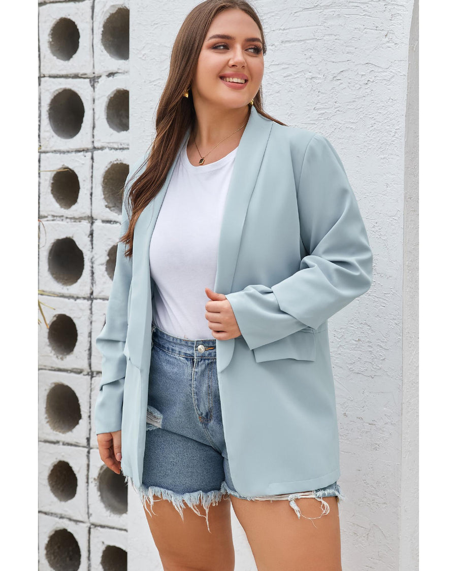 Sky Blue Plus Size Soft Lightweight Pocketed Lapel Blazer - 2X