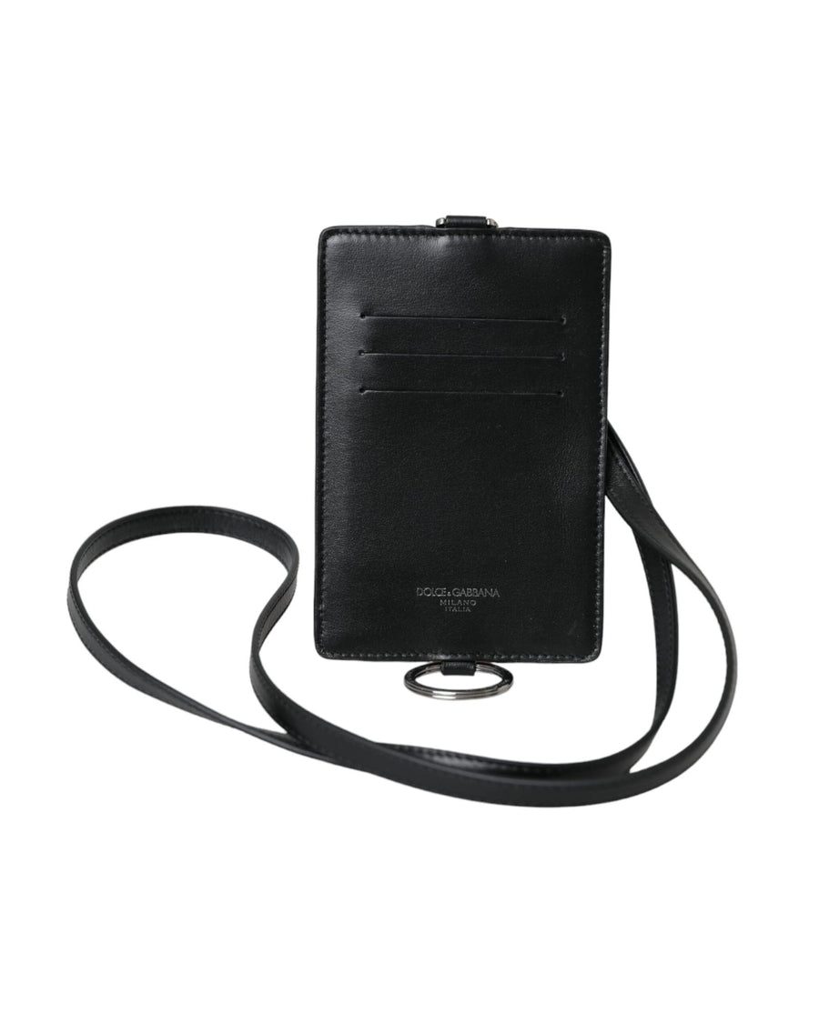 Dolce & Gabbana Men's Black Calf Leather Lanyard Logo Card Holder  Wallet - One Size