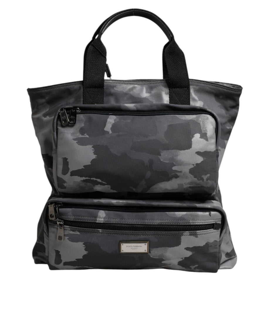 Dolce & Gabbana Men's Gray Camo Cotton Multiple Compartts Tote Bag - One Size