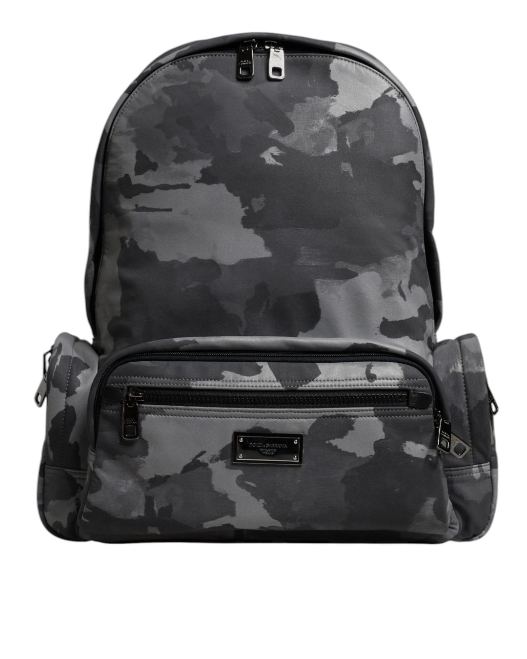 Dolce & Gabbana Men's Gray Cotton Camouflage Logo Plaque Backpack Bag - One Size