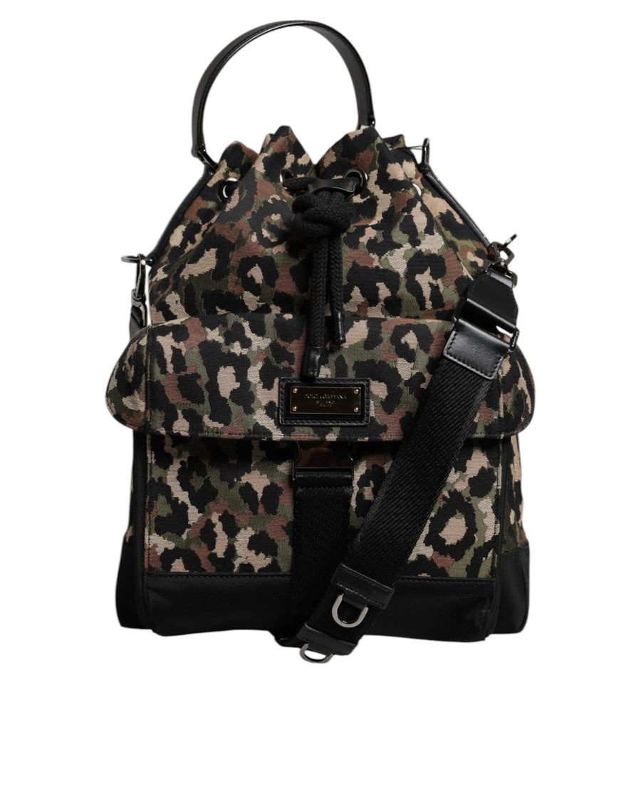 Dolce & Gabbana Men's Multicolor Leopard Cotton Shoulder Bucket Bag - One Size