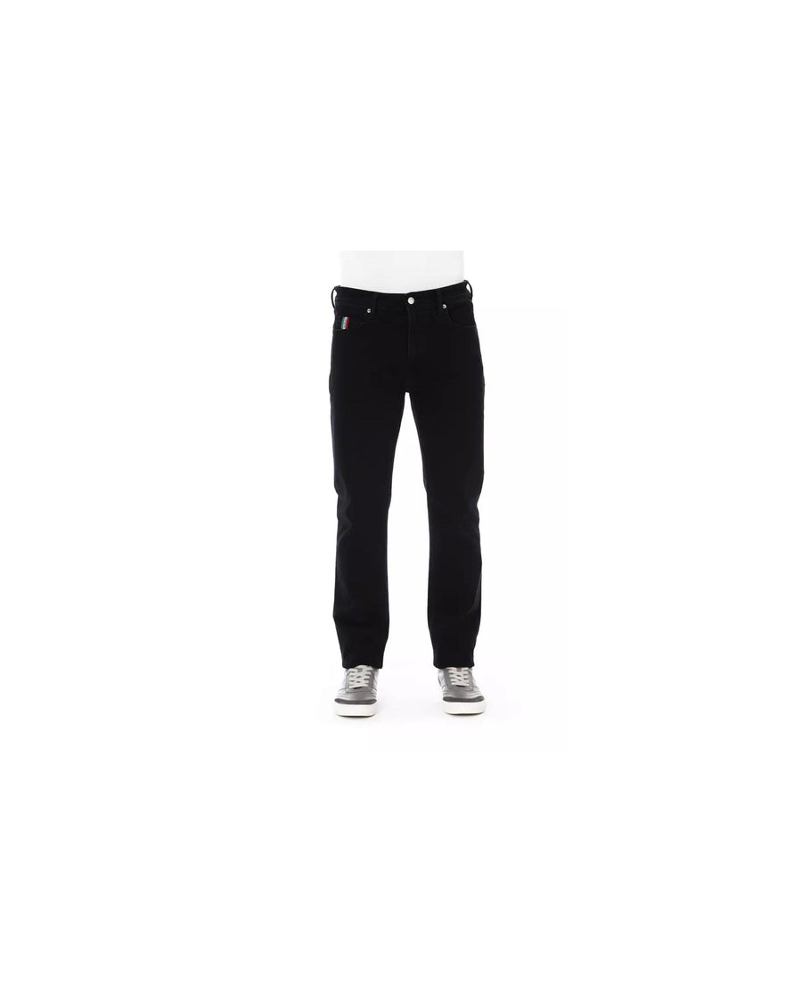 Logo Button Regular Man Jeans with Tricolor Insert and Rear Pockets W33 US Men
