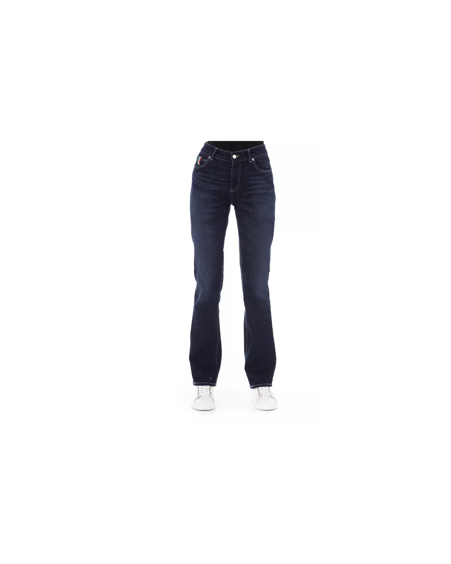 Regular Jeans with Logoed Button and Tricolor Inserts W29 US Women