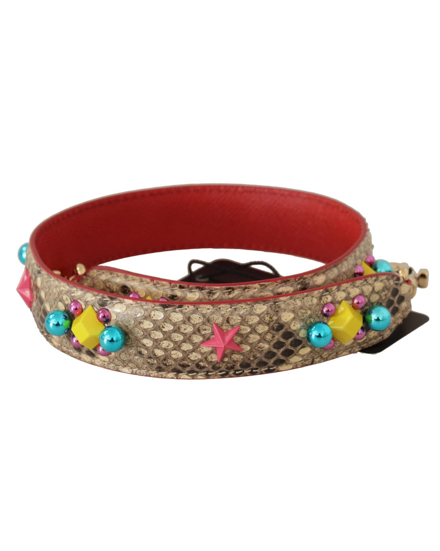 Dolce & Gabbana Women's Beige Python Leather Crystals Shoulder Strap - One Size