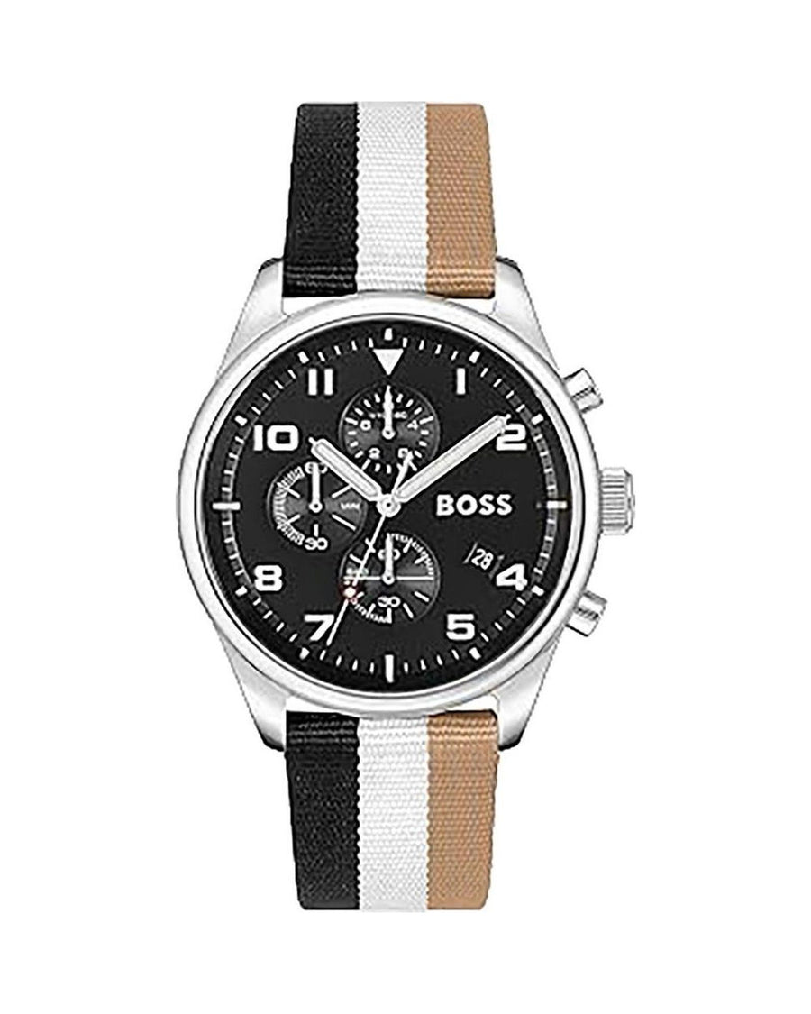 Hugo Boss Men's Black And White Leather Watch - One Size