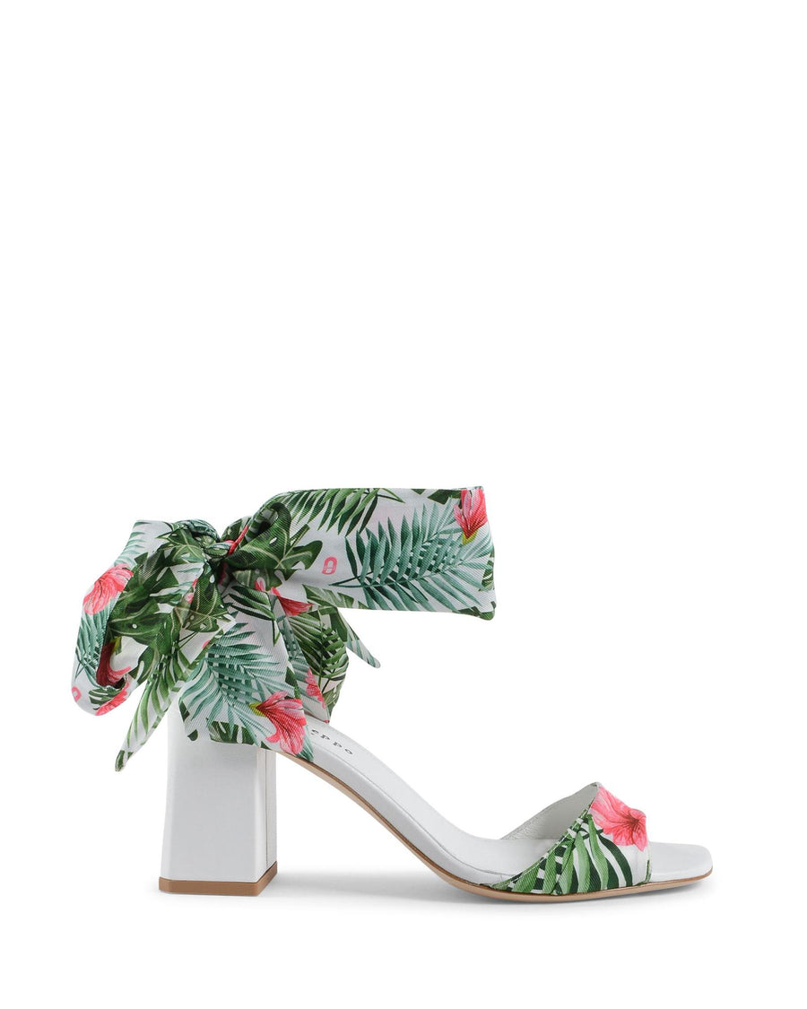 Silk Printed Heeled Sandal - 36 EU