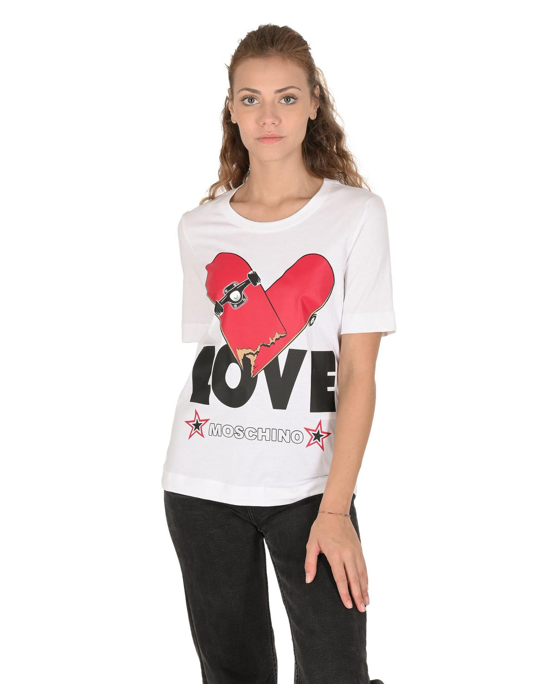 Love Moschino Women's Skateboard Heart T-Shirt  White - 42 IT