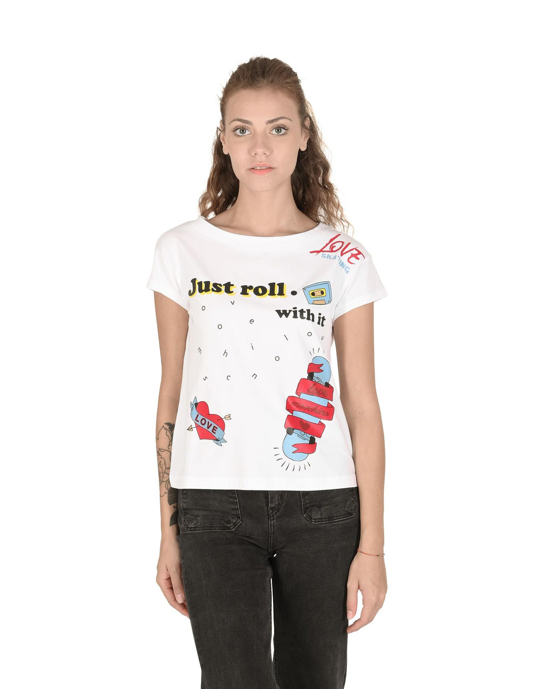 Love Moschino Just Roll With It Graphic Print T-Shirt for Women - 40 IT
