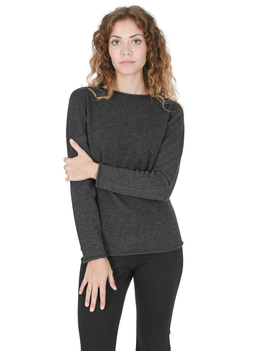 Crown of Edinburgh Cashmere Women's Premium Cashmere Boatneck Sweater in Dark gray - S