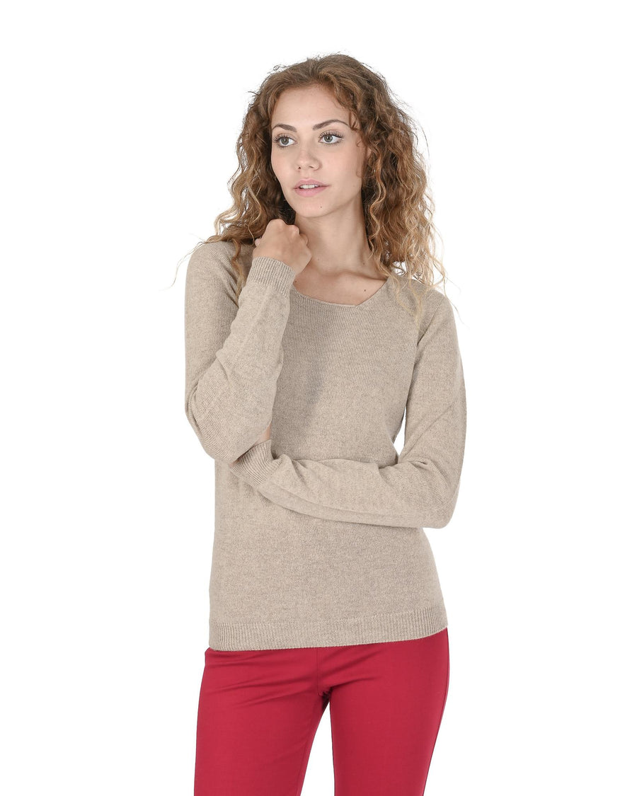 Crown of Edinburgh Cashmere Women's Beige Cashmere Crew Neck Jumper - 46 IT