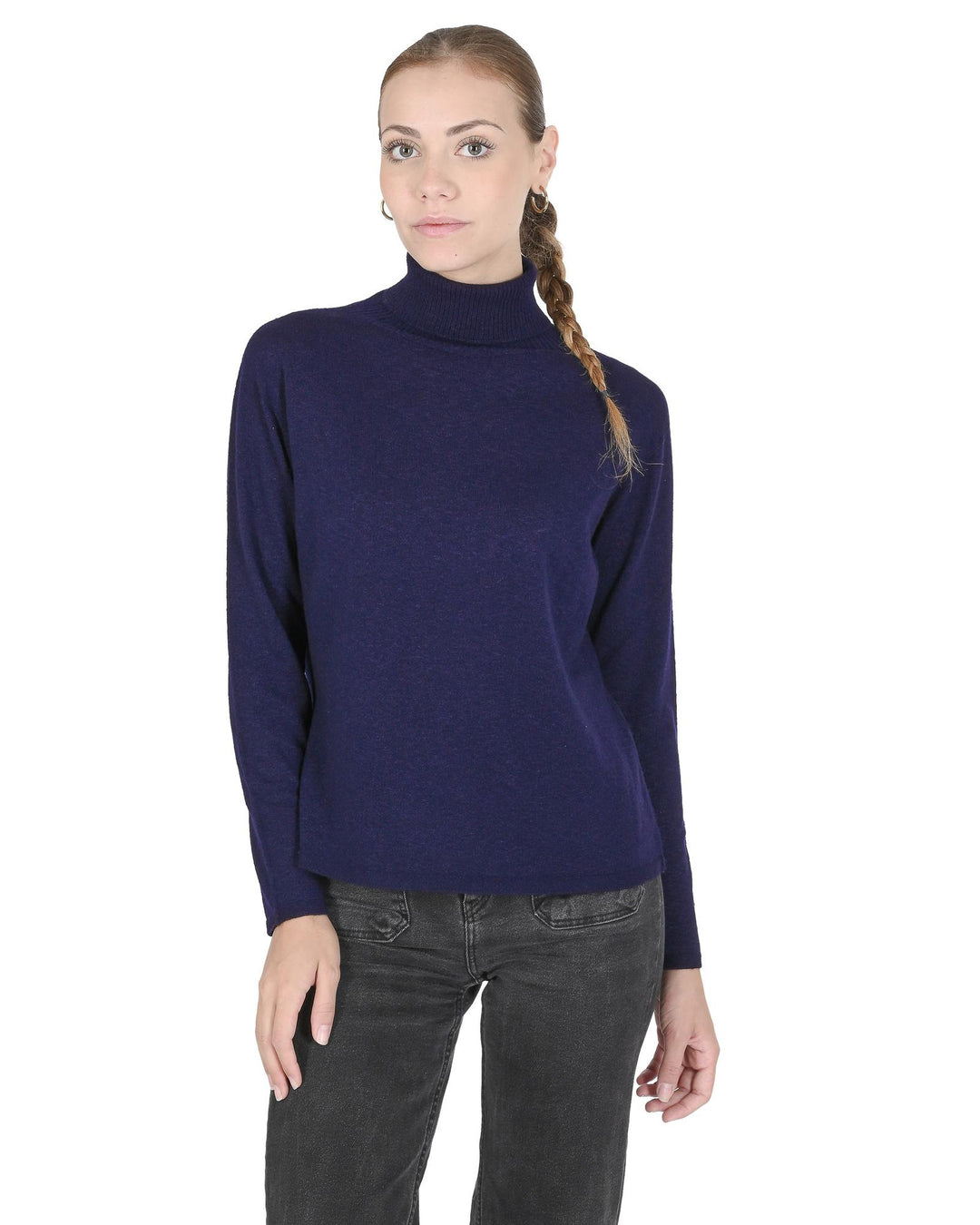Crown of Edinburgh Cashmere Women's Cashmere Turtleneck Sweater - Italian Craftsmanship in Navy blue - S