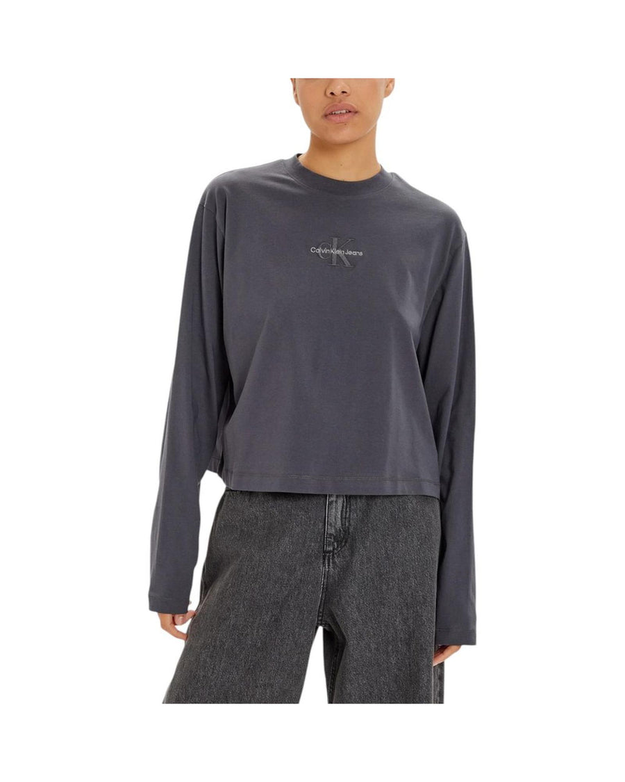 Calvin Klein Jeans Women's Gray Cotton Tops & T-Shirt - 40 IT