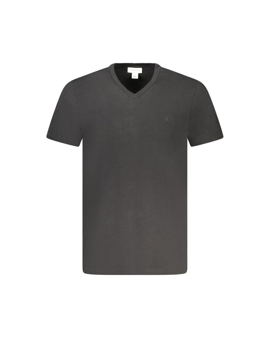 Calvin Klein Men's Black Cotton  V-Neck T-Shirt - L