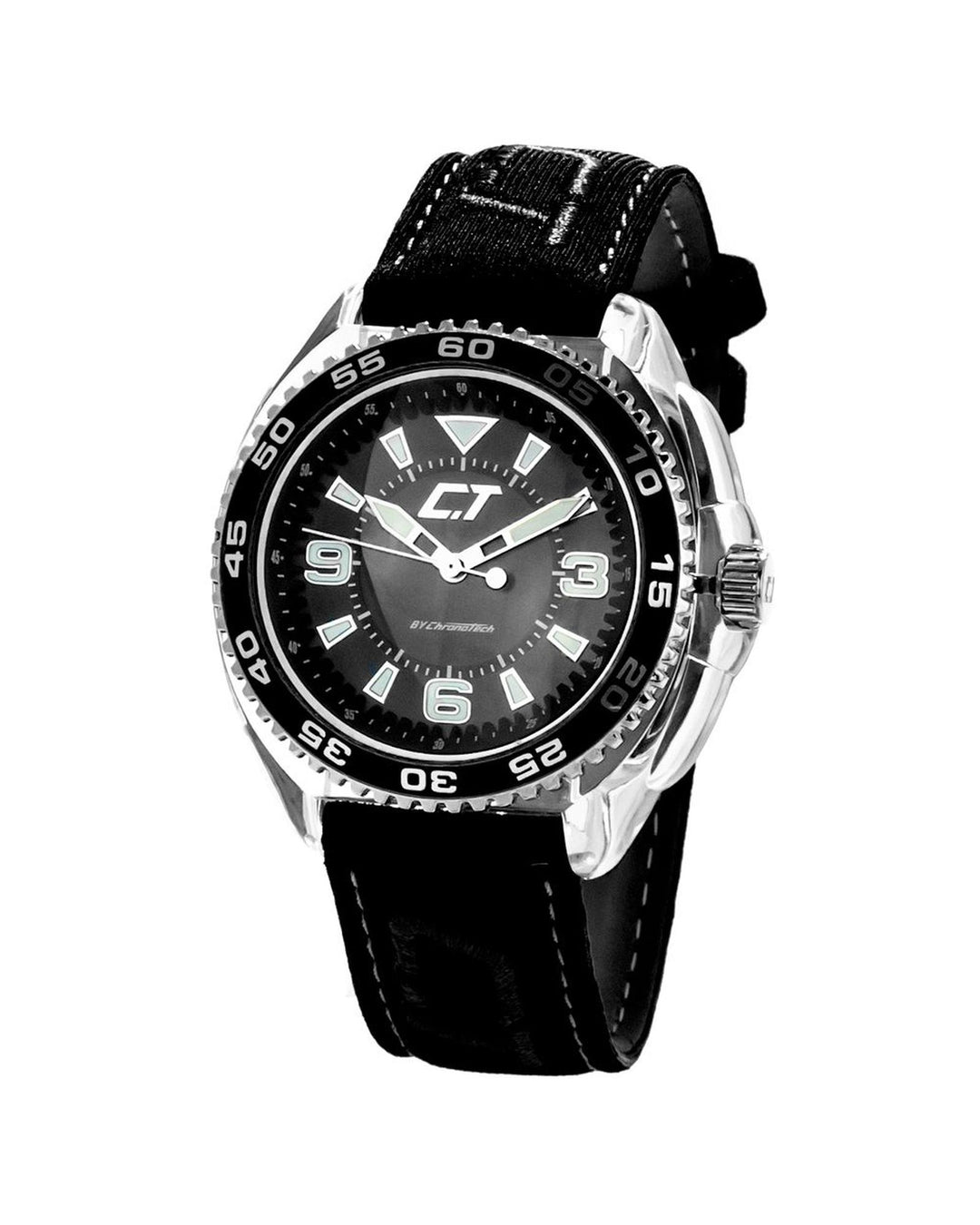 Chronotech Men's Black Leather Watch - One Size