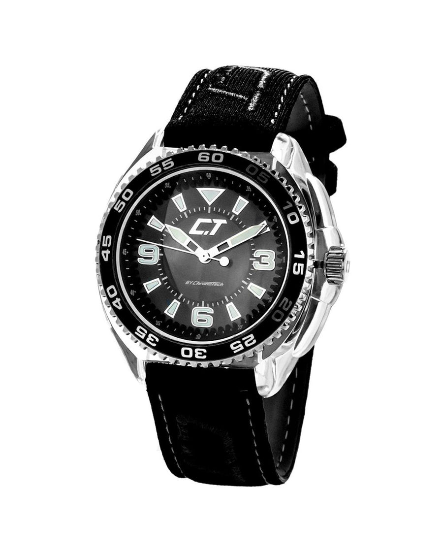 Chronotech Men's Black Leather Watch - One Size