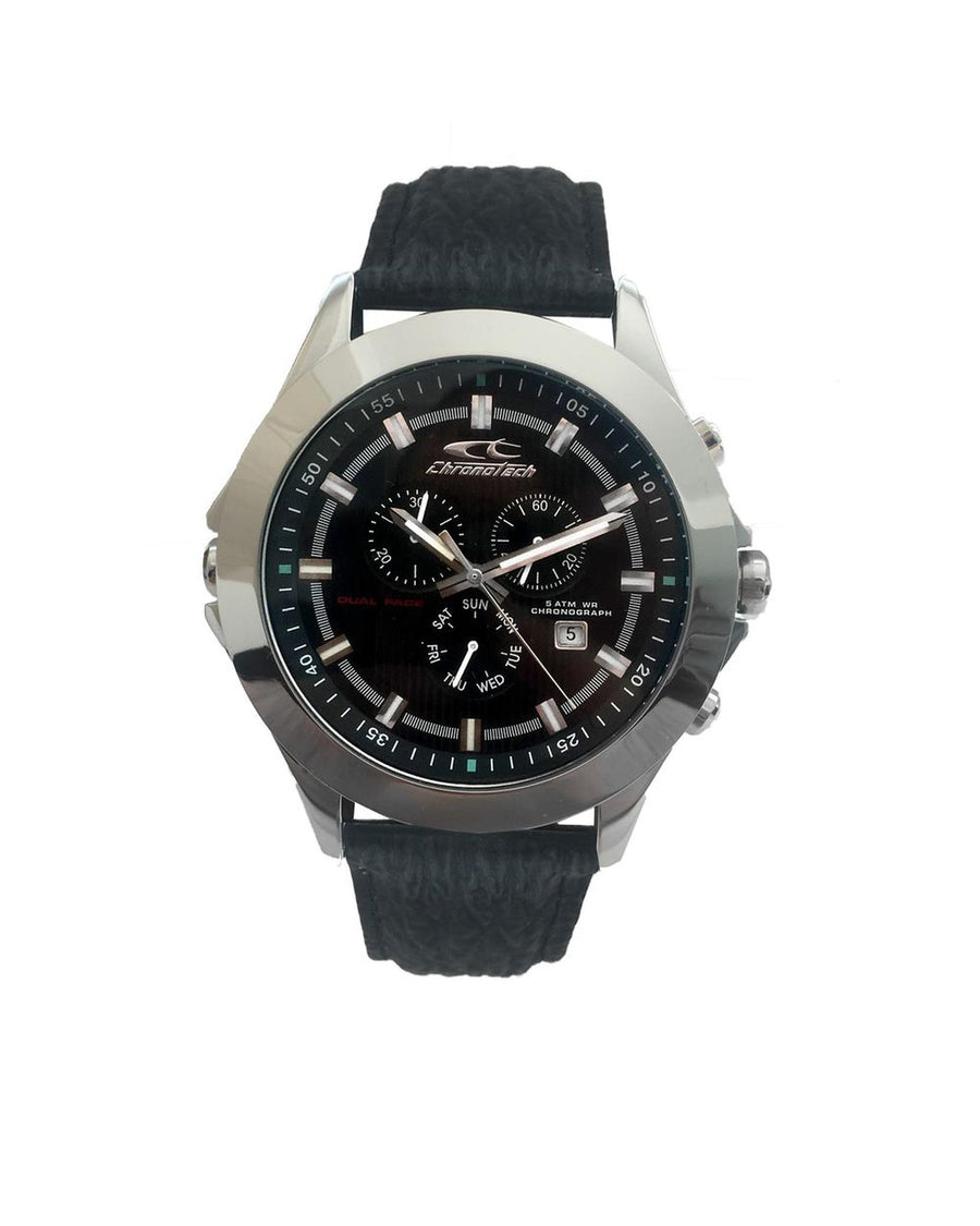 Chronotech Men's Black Leather Watch - One Size