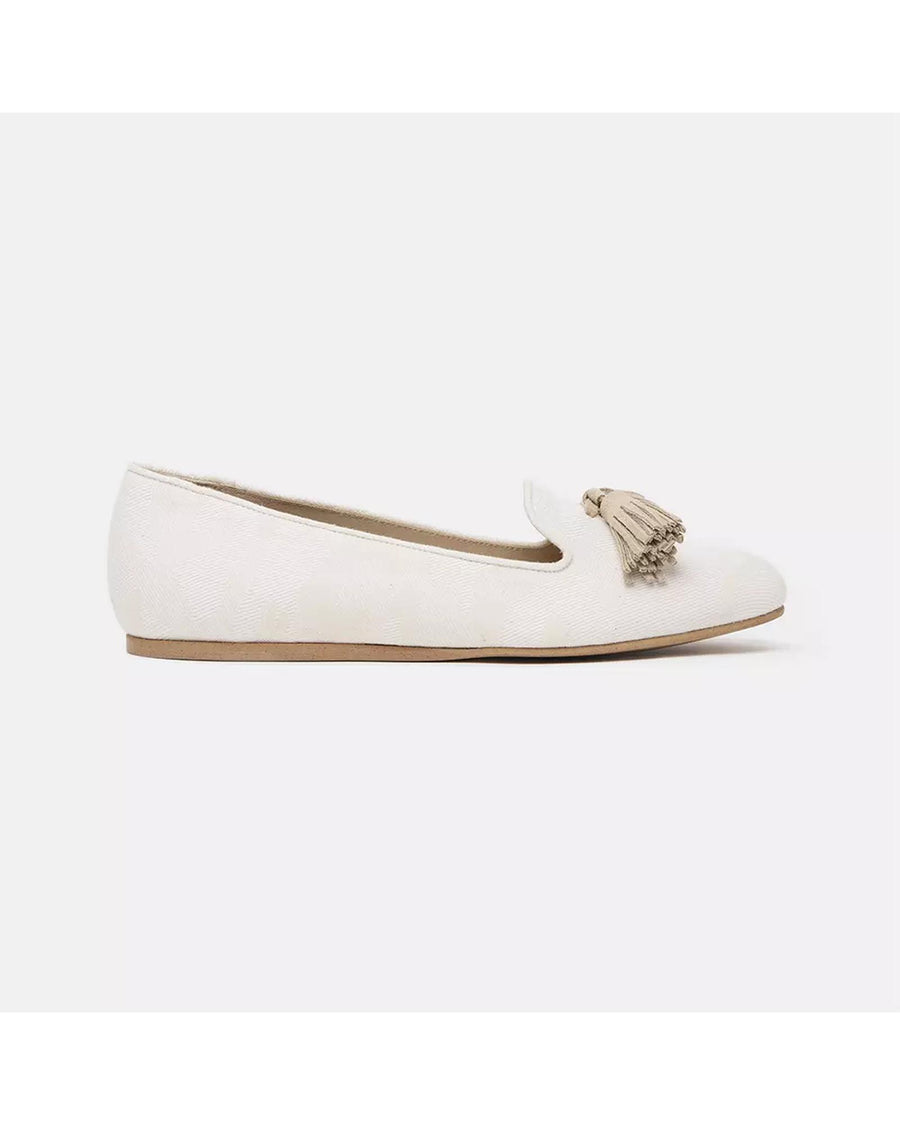 Tassel Beige Silk Loafers 40 EU Women