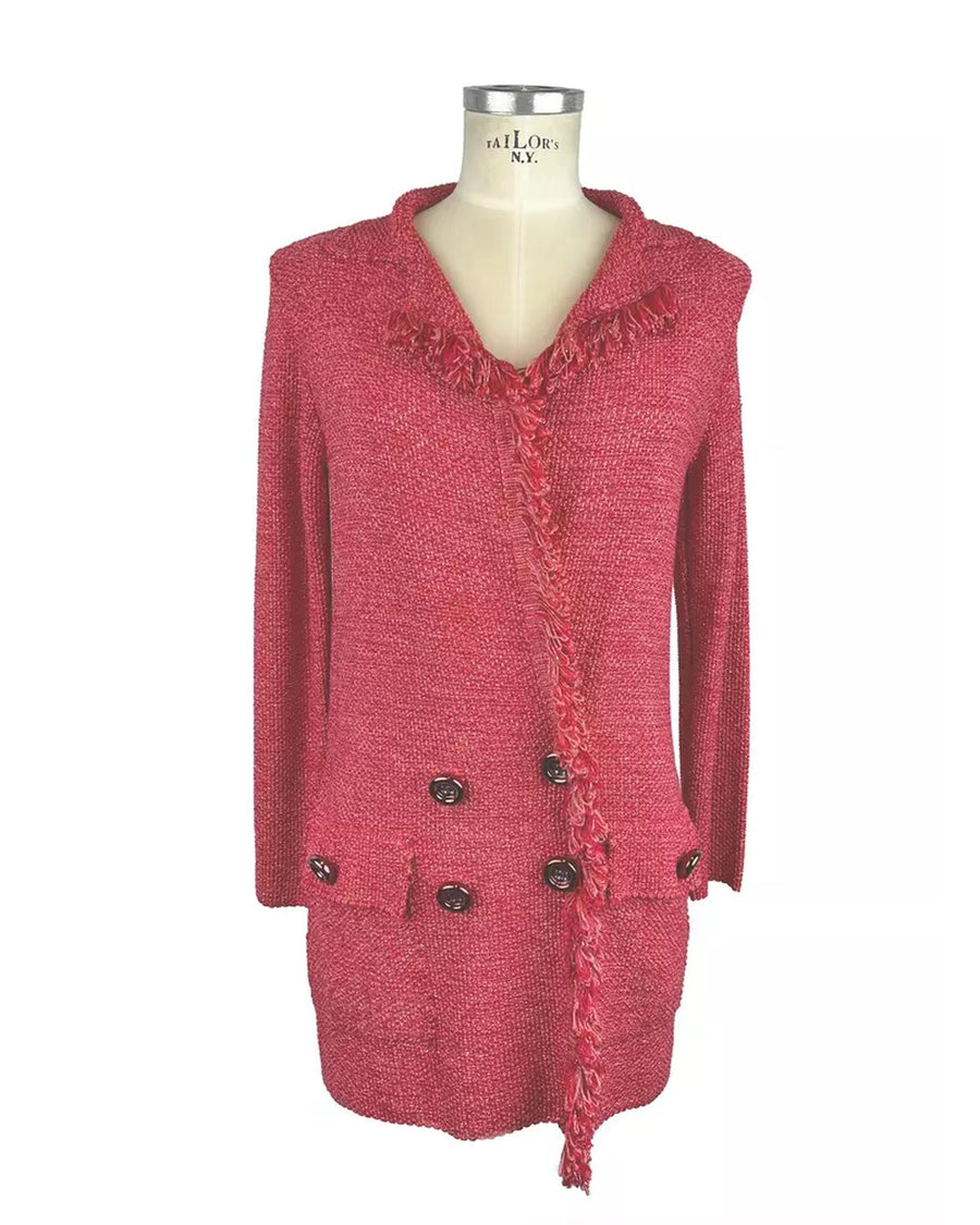Soft Long Jacket with Deep V Neckline and Metallic Button Details 42 IT Women